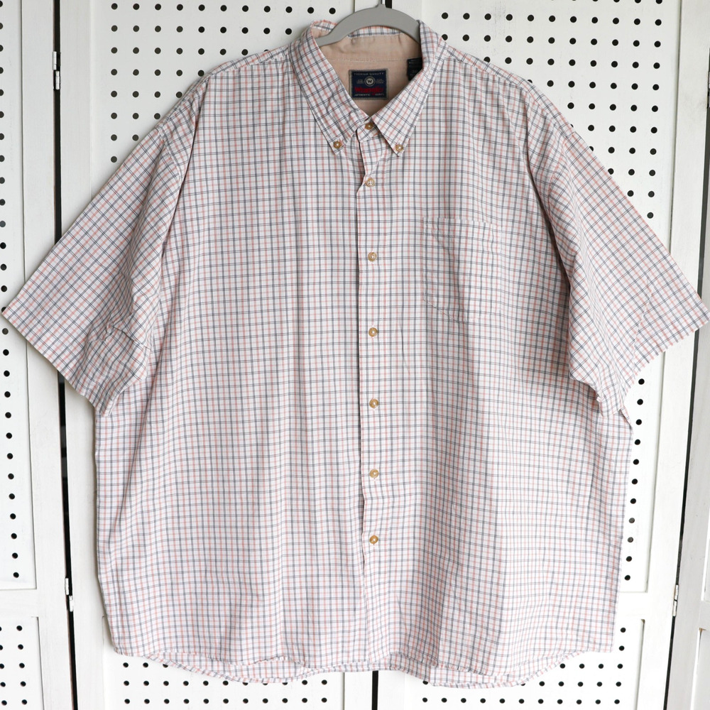 Wrangler Premium Quality Beige Plaid Short Sleeve Button Up Shirt Mens SIZE 3XL